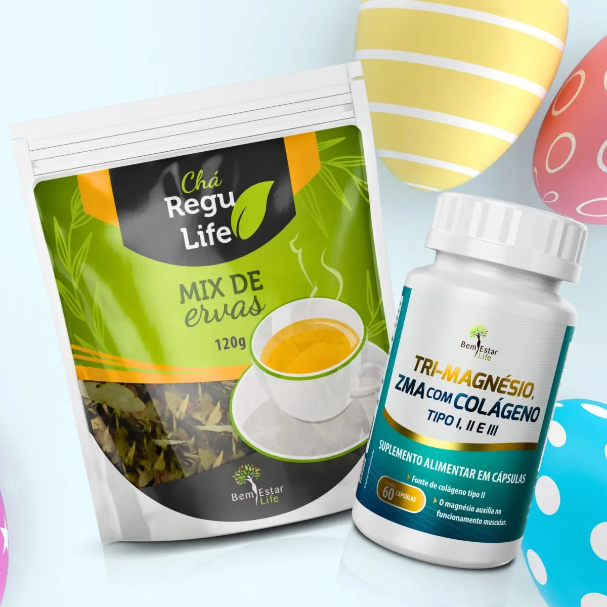 NA COMPRA DE TRI-MAGNESIO C/ COLAGENO 1,2,3, 60 CAPSULAS - BRINDE CHA REGU LIFE PACOTE 120 GR.
