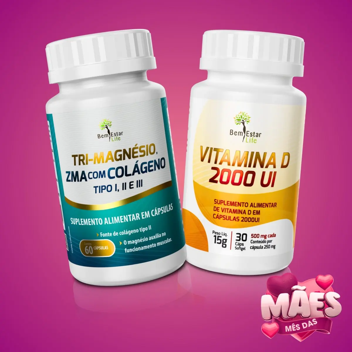 OFERTA: NA COMPRA DE TRI-MAGNESIO COM ZMA C/ COLAGENO 1,2,3, 60 CAPSULAS - BRINDE VITAMINA D3 2000UI 30 CAPSULAS