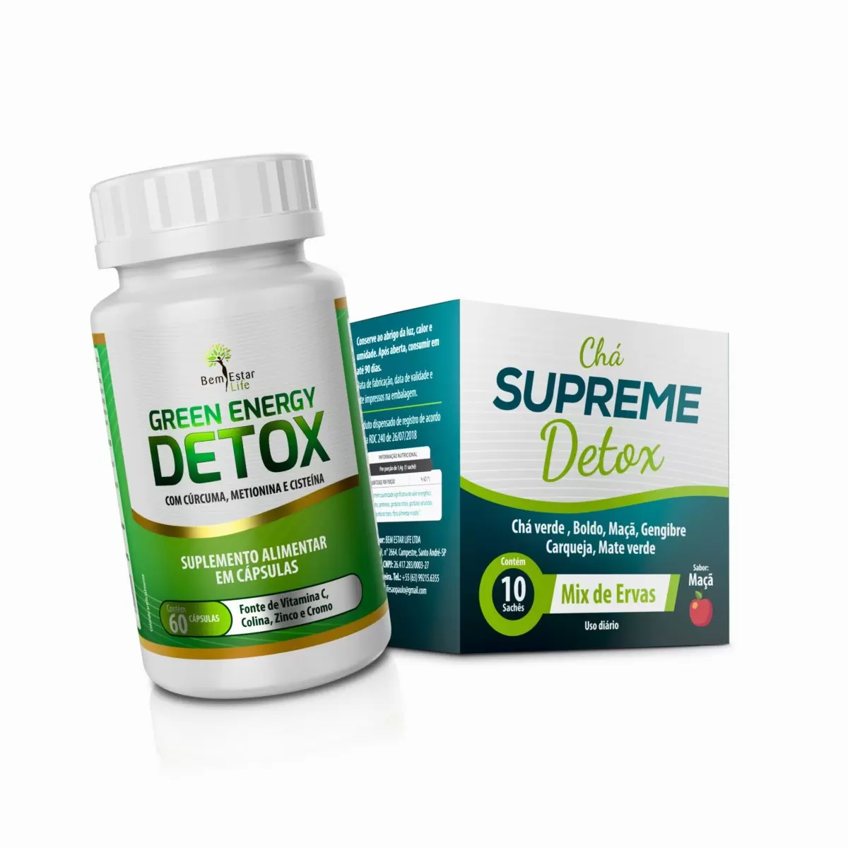 GREEN ENERGY DETOX 60 CAPSULAS - BRINDE CHA SUPREME DETOX DE 10 SACHE