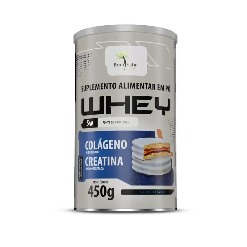 WHEY 5W 450G. Com Colágeno + Creatina, *Sabor Alfajor*
