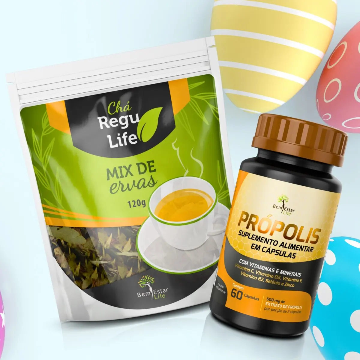 PROPOLIS COM ZINCO E SELENIO 60 CAPSULAS - BRINDE CHA REGU LIFE PACOTE 120 GR.