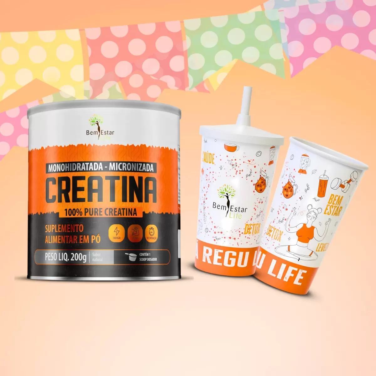 NA COMPRA CREATINA MONOHIDRATADA MICRONIZADA - BRINDE COPO 550 ML COM CANUDO LARANJA
