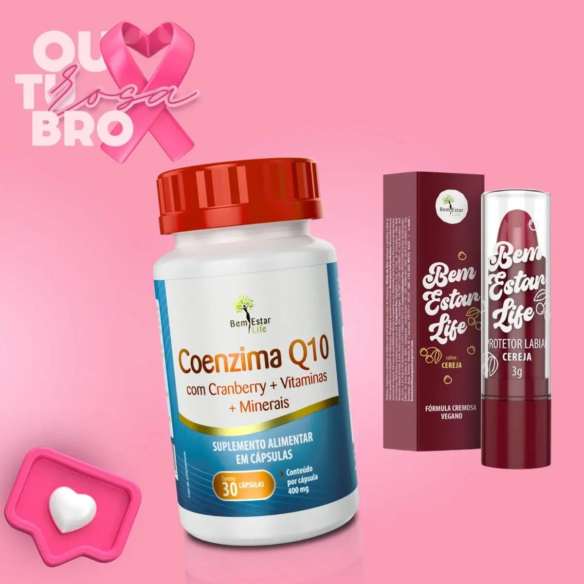 COENZIMA Q10 + OMEGA 3 TG - 60 CAPSULAS / PRESENTE PROTETOR LABIAL - SABOR CEREJA